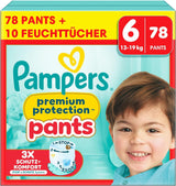 Pampers Premium Protection Pants Größe 6, 78 Windeln, 13kg-19kg, Mit 360° Fitform, 2x gebreide bundels voor Komfort & Schutz + 10 Stück Pampers Aqua Baby-Weuchttücher enthalten