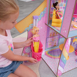 KidKraft Houten poppenhuis Snoepkasteel met meubels en accessoires, Eenhoorn-lamafiguurhuis, ijshoornlift en gummibeerstoel voor poppen, speelgoed voor kinderen vanaf 3 jaar, 20242