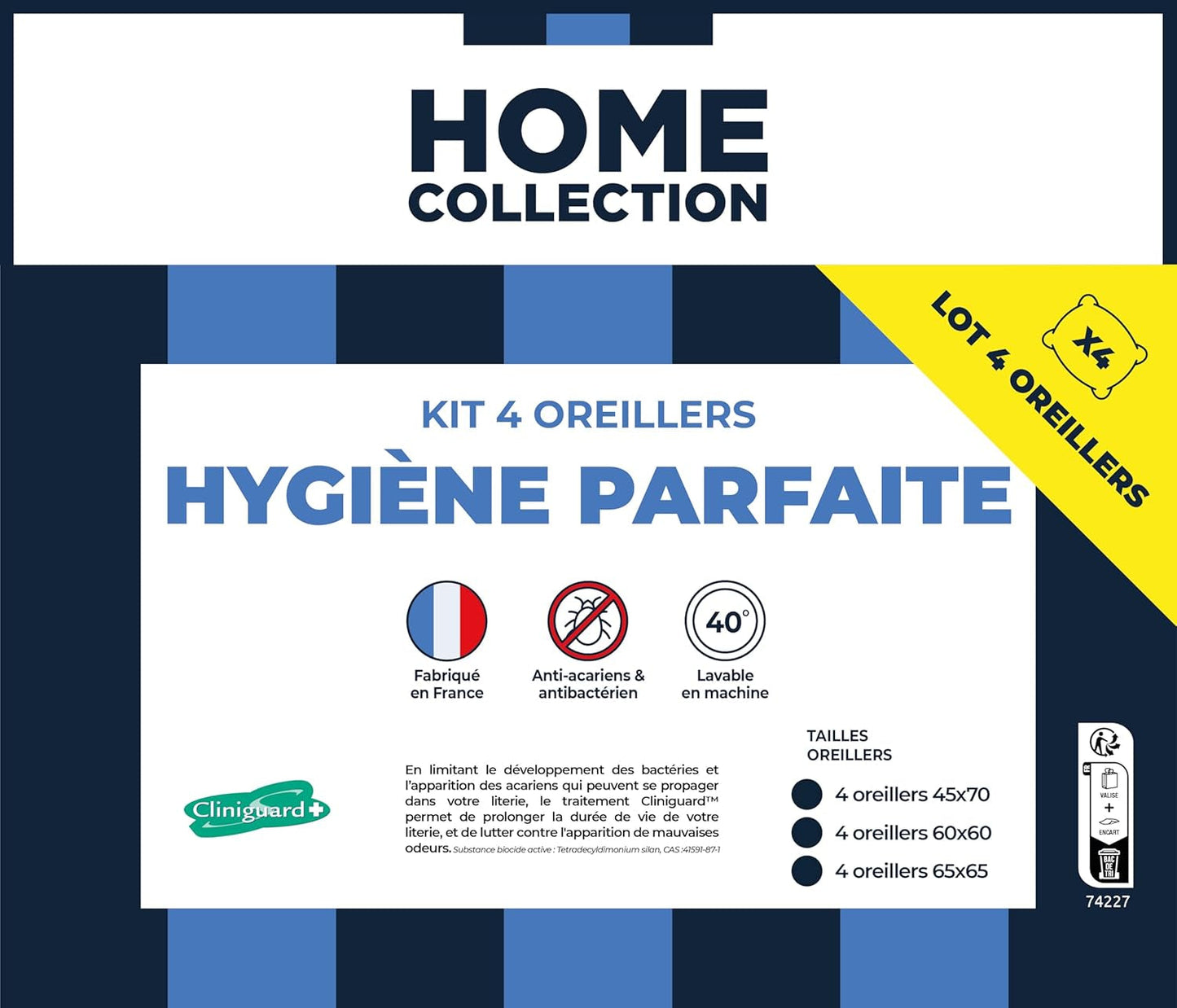 Bleu Câlin Home Collection Set van 4 kussens Cliniguard Anti-Mite Wit 60X60 Cm Standaard kussens Naty Shop