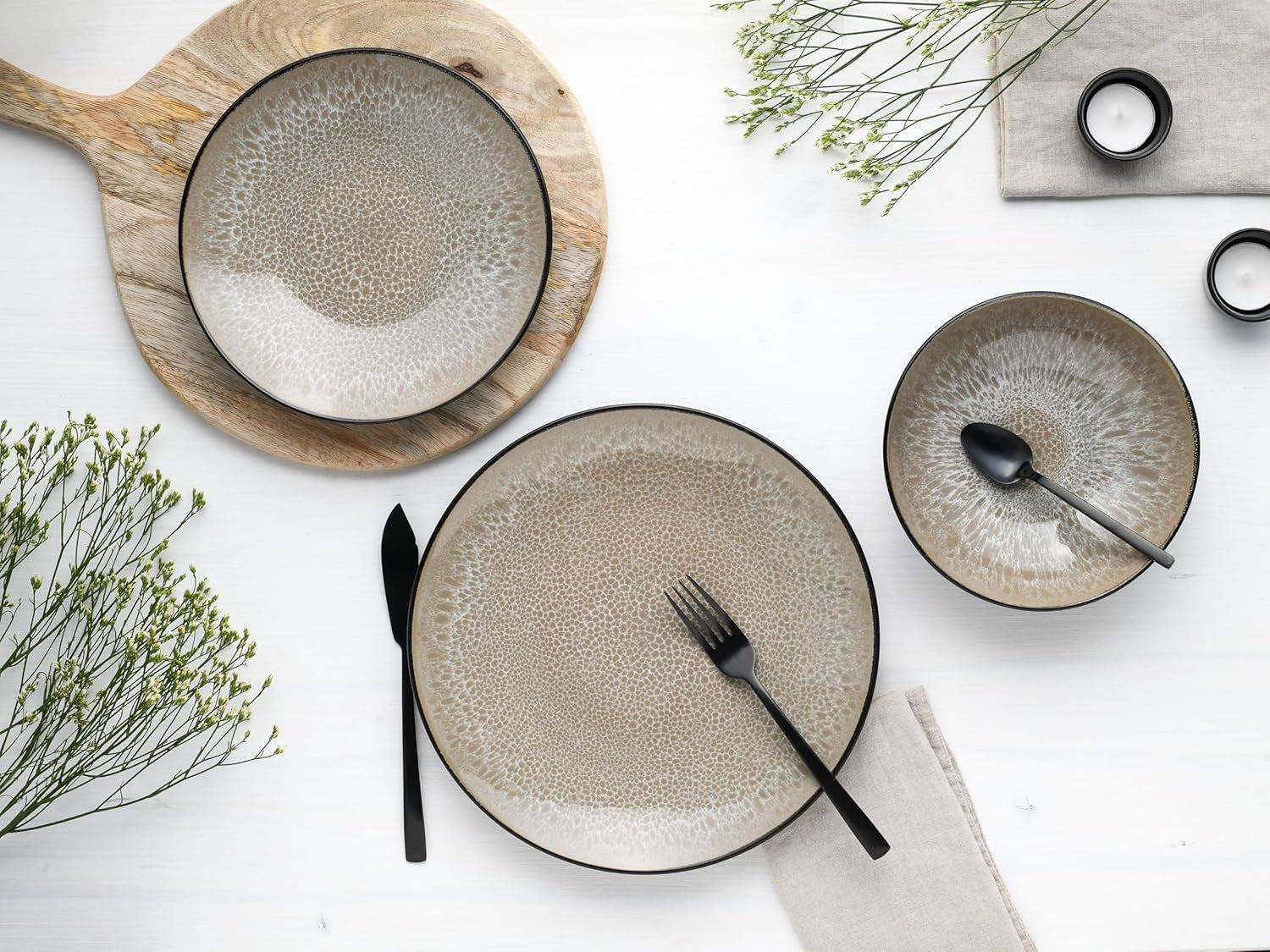 CreaTable, 24464, Malmö Beige-serie, 18-delige serviesset voor 6 personen, aardewerken bordenset, vaatwasmachine- en magnetronbestendig, kwaliteitsproductie