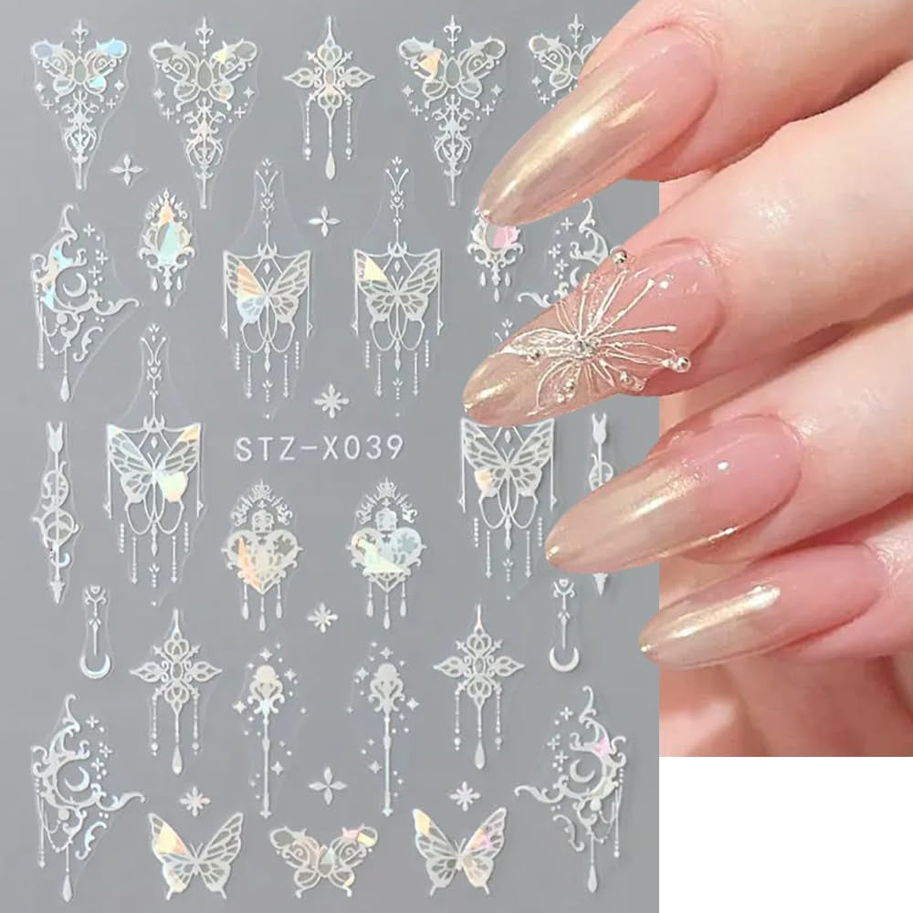 3D Metallic Schwarz Schmetterling Nagelsticker - Laser Roze Aurora Nagelaufkleber - Punk Butterfly Nail Art Stickers - Zilveren Nagelsticker - Nageldesign Zubehör