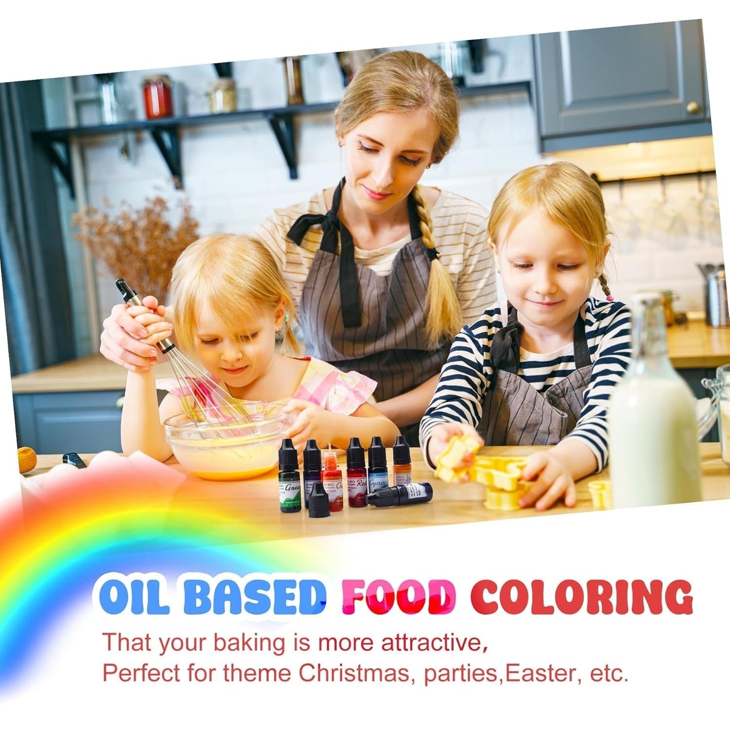 Vetoplosbare chocoladekleurstof - regenboogkleuren, op olie gebaseerde kleurstof voor fondant, taartdecoratie, bakken - vloeibare kleurstof voor cacaoboter, botercrème - elk 12 g