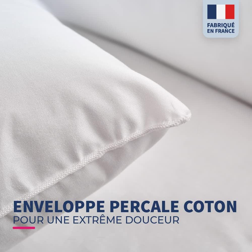 Blue Câlin Set of 2 Pillows with Firm Comfort "Alaska", Super Filling, 100% Cotton Percale Envelope, White, 65 X 65 cm Square Shape Naty Shop Standard Pillows