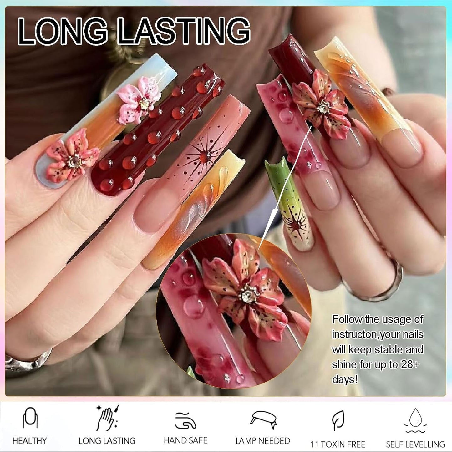 NAILGIL Solid Gel nagellak, Solid Gel nagellijm, 3D Nail Art Sculpture met gereedschapsset, DIY Home Salon, Transparant 15G