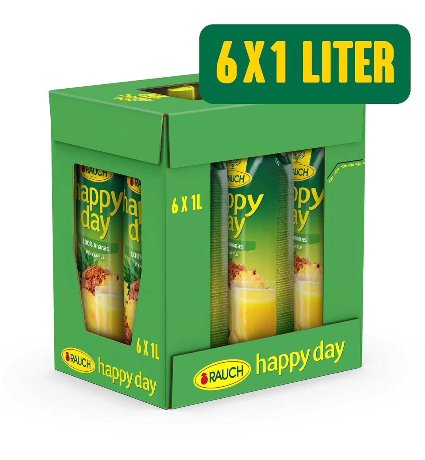 Rauch Fijne Dag Ananas | Explosie van tropische smaken | Gemaakt van 100% geconcentreerd ananassap | 6 x 1 liter, Tetra Prisma Alcoholvrije dranken Naty Shop