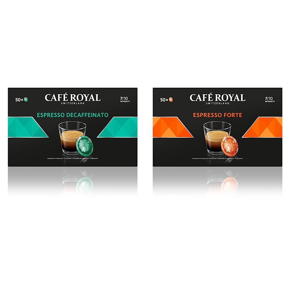 Espresso Forte 50 Pads voor professionele Nespresso Machine - 7/10 Intensiteit - UTZ-zertifiziert & Espresso Decaffeinato 50 Pads voor professionele Nespresso Machine - 7/10 Intensiteit