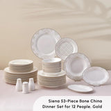 Karaca Elegance Bone Siena Serviesset voor 12 personen, moderne porseleinen serviesset, serviesset met soepkommen, serveerschaal, diepe borden, dessertborden - wit en goud