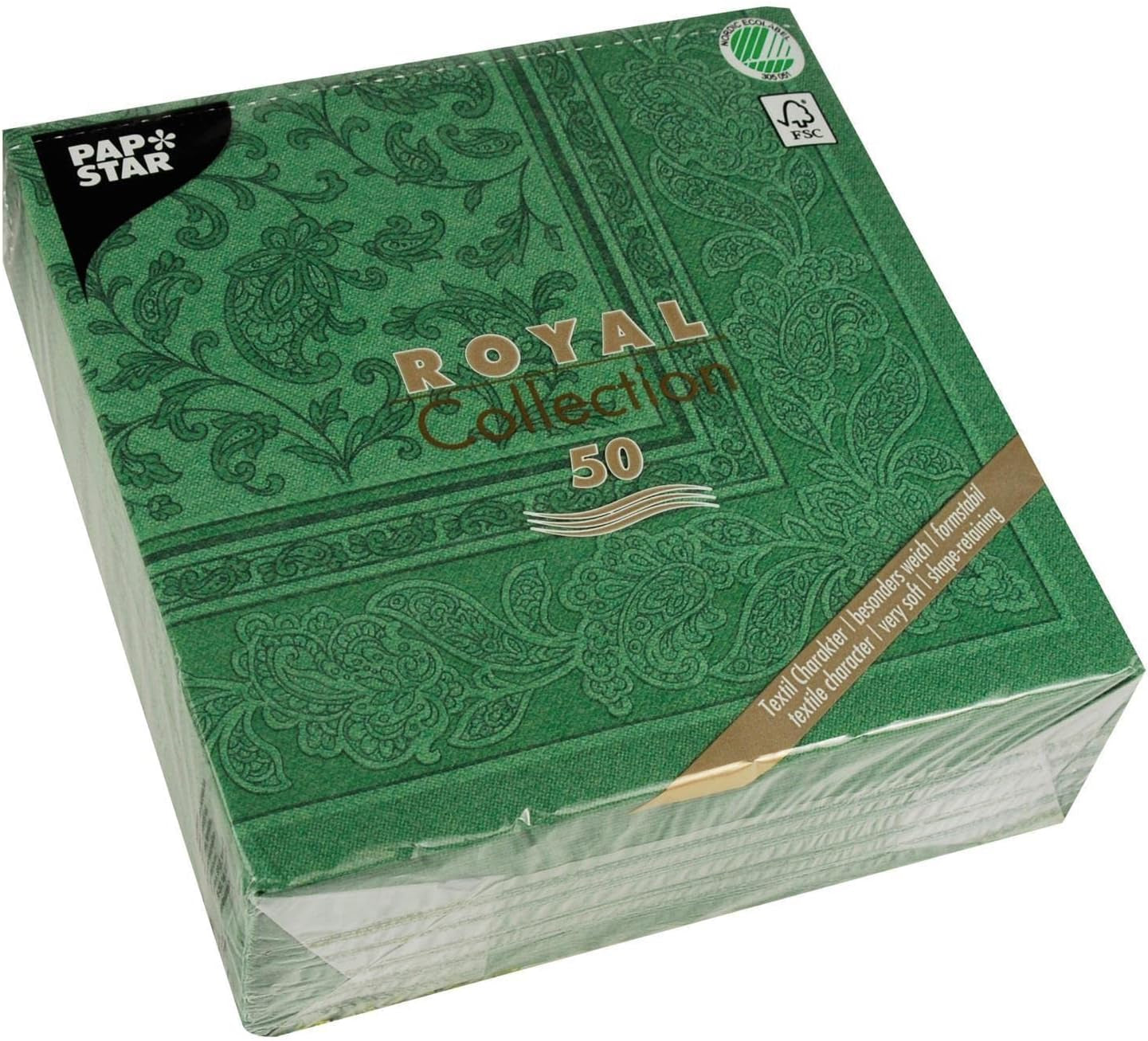 50 servetten "ROYAL Collection" 1/4 vouw 40 Cm X 40 Cm donkergroen "Ornamenten"