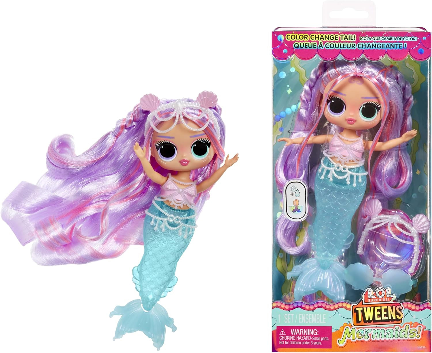 L.O.L. Verrassing! Tweens - Zeemeermin Lola Waves - modepop met van kleur veranderende staart, beweegbare vin en mooie accessoires - speelgoed voor kinderen en verzamelaars vanaf 4 jaar Naty Shop Dolls Lana Marine