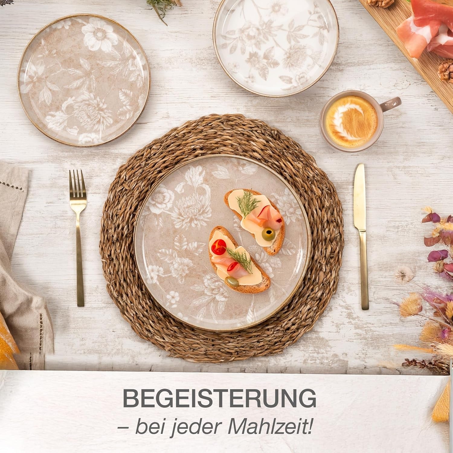Moritz & Moritz MARIELLA 6-persoons 24-delige steengoed serviesset - Modern beige servies met speels design, onderhoudsvriendelijk koffieservies met borden, schalen en kopjes - Combinatieset