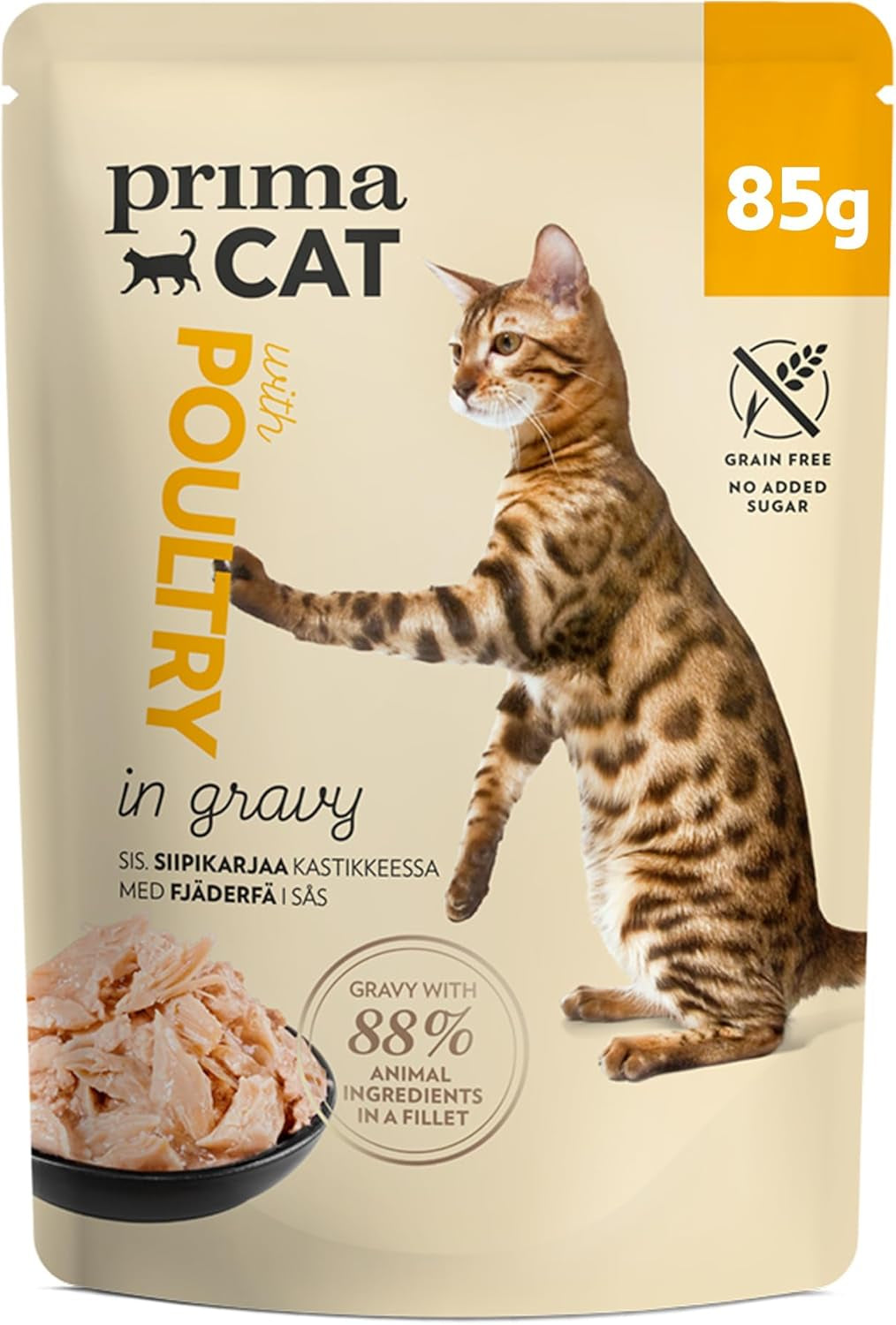 PrimaCat - Klassiek natvoer voor katten, vogelsmaak in saus, 28 x 85 g