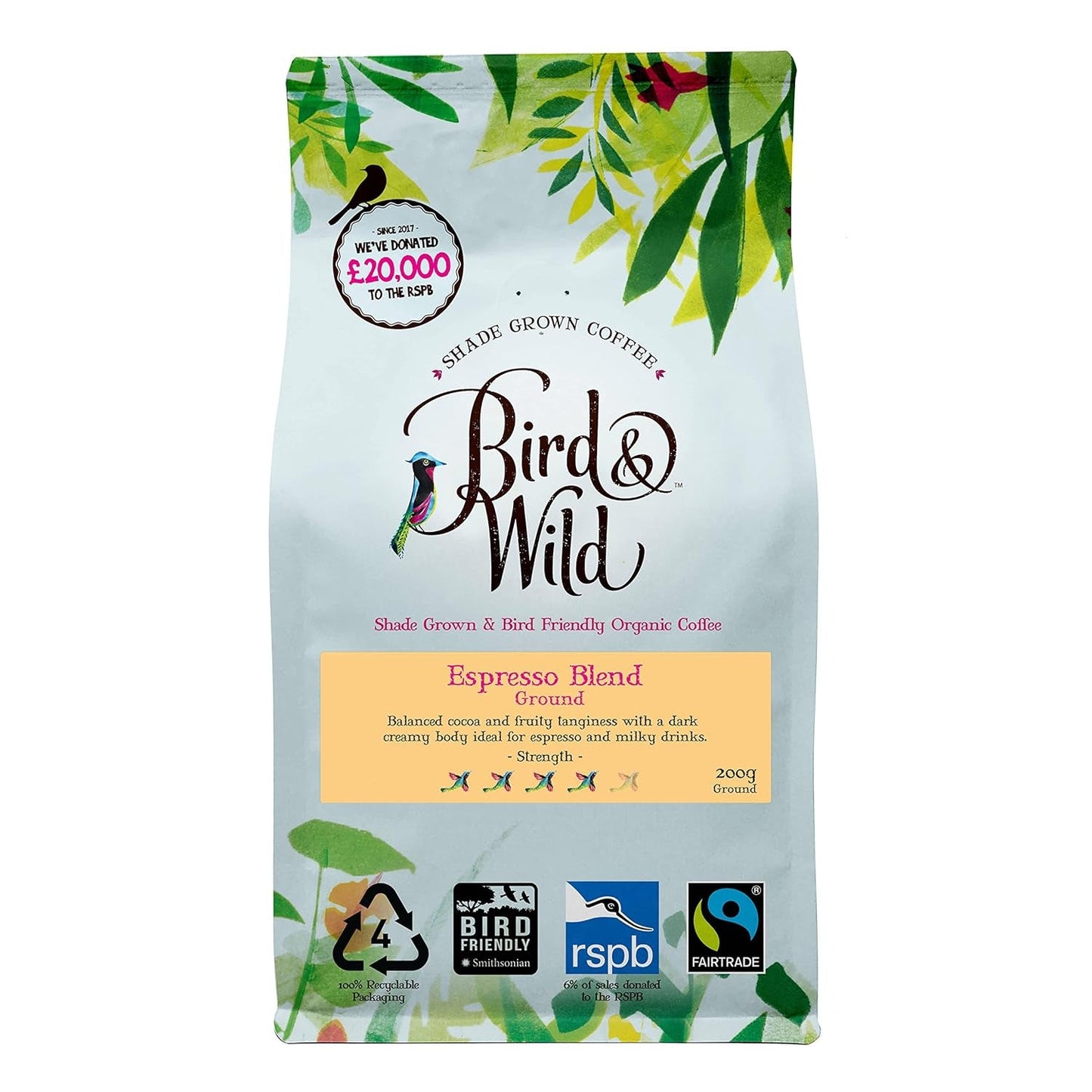 Kenmerkende espressomix, Fairtrade, hele bonenkoffie, biologisch, in de schaduw gekweekt, beschermd tegen vogels, nettogewicht 200 g