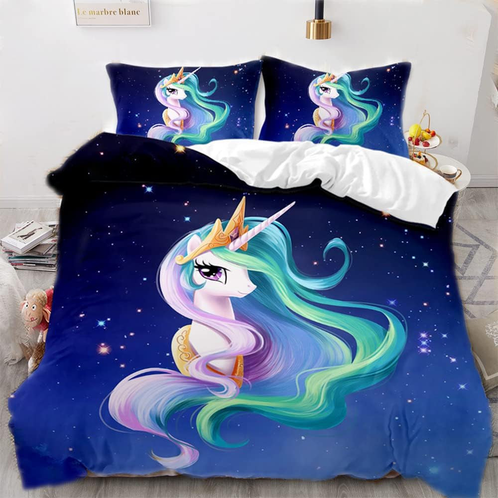 Beddengoed voor meisjes, Eenhoorn, 2 kussenslopen Beddengoed - kinderen Naty Shop Eenhoorn op blauwe achtergrond 220×240 Cm