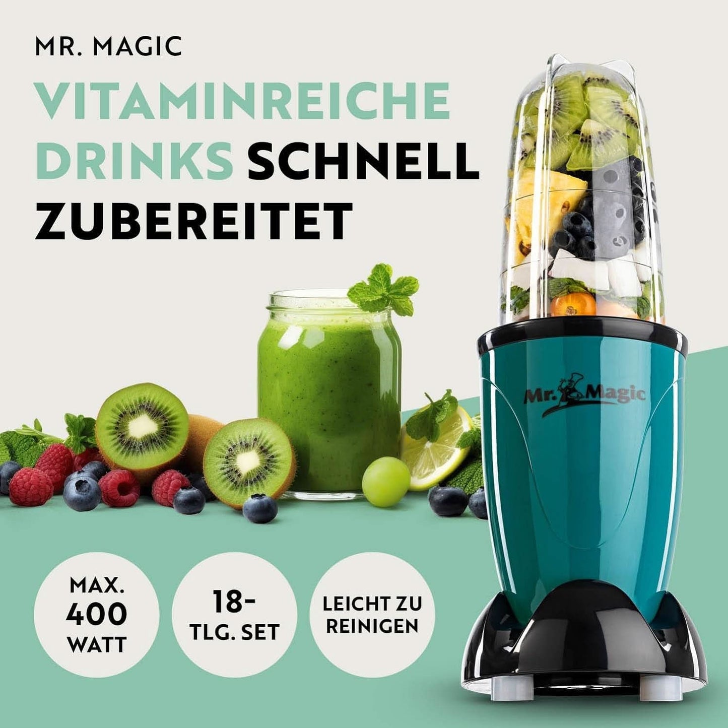 Gourmetmaxx Mr Magic Blender, Smoothie Maker met Xxl Naty Shop accessoirepakket