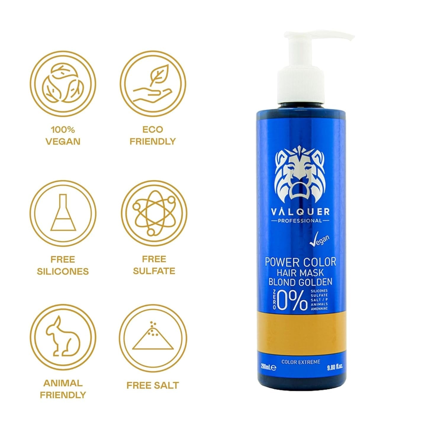 Valquer Professional Mask Power Colour geverfd haar. Veganistisch en sulfaatvrij (goudblond haar) haarkleurversterker - 275 ml Naty Shop haarmasker