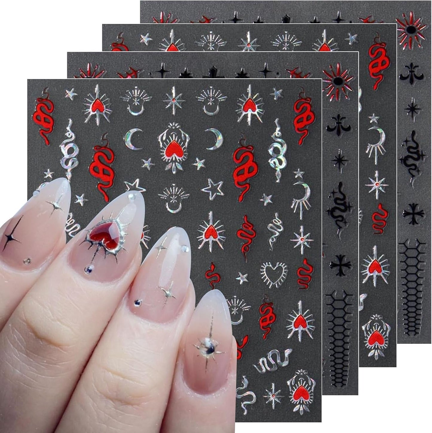 JMEOWIO Nagelsticker Mond Stern 10 Blatt Nail Art Sticker Selbstklebend Nagelaufkleber Decoratie Nageldesign Zubehör