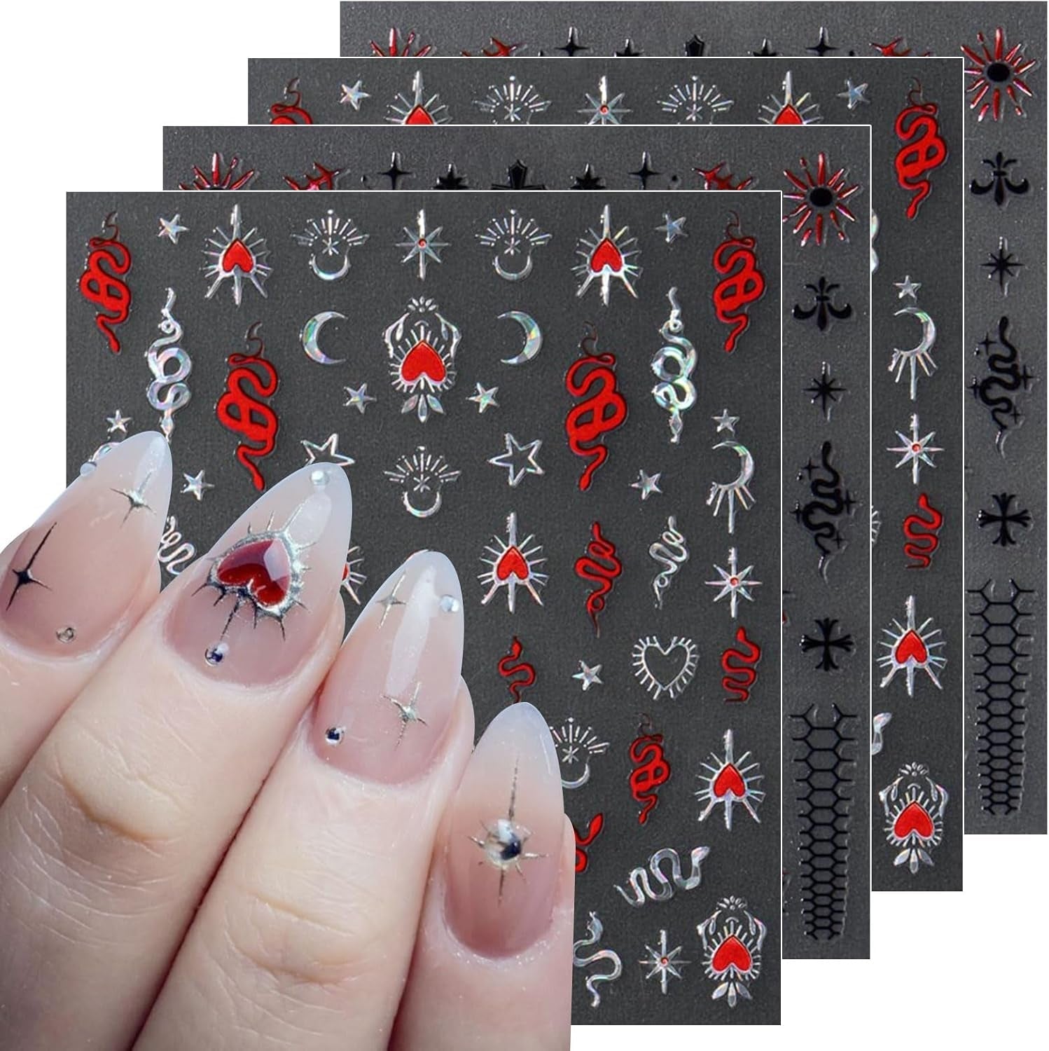 JMEOWIO Nagelsticker Mond Stern 10 Blatt Nail Art Sticker Selbstklebend Nagelaufkleber Decoratie Nageldesign Zubehör
