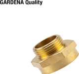 Gardena Messing Verloopnippel: Messing connector voor schroefdraadverloop bijv. voor pompen, 33,3 mm buitendraad (G 1 inch) / 42 mm binnendraad (G 1 1/4 inch) (7266-20)