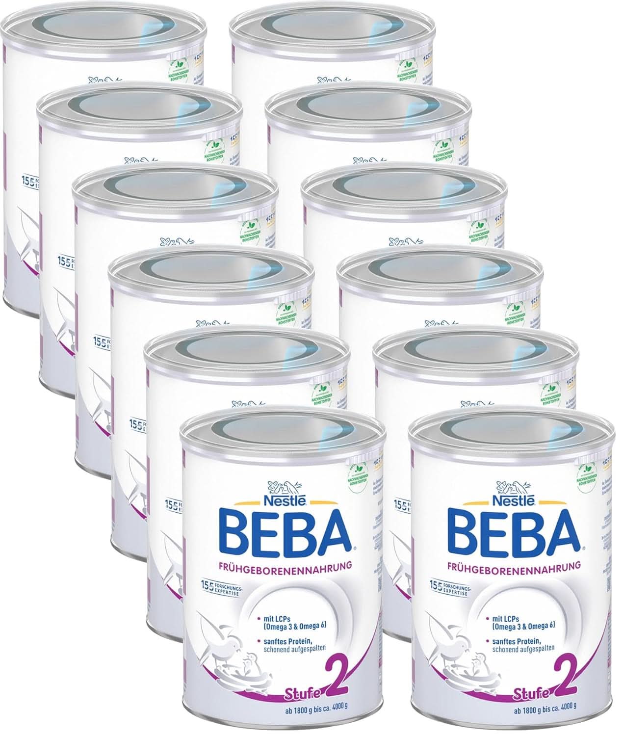 Voeding voor premature baby's BEBA Niveau 2, Speciale voeding voor premature baby's en pasgeborenen met een laag gewicht, klaar om te drinken, verpakking van 32 (32 x 90 ml) Naty Shop