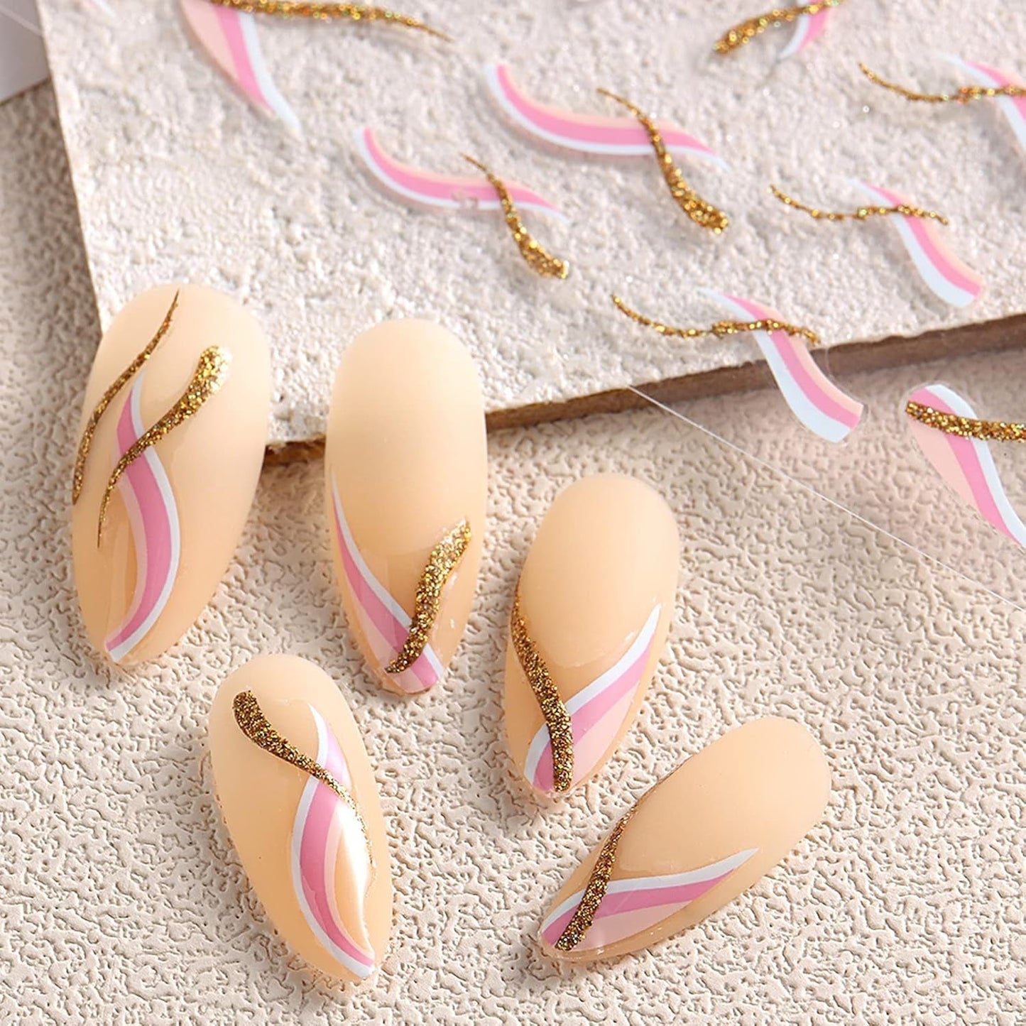 JMEOWIO Nagelsticker Französische Tipp 9 Blatt Nail Art Sticker Selbstklebend Nagelaufkleber Glitzer Wellenlinie Decoratie Nageldesign Zubehör