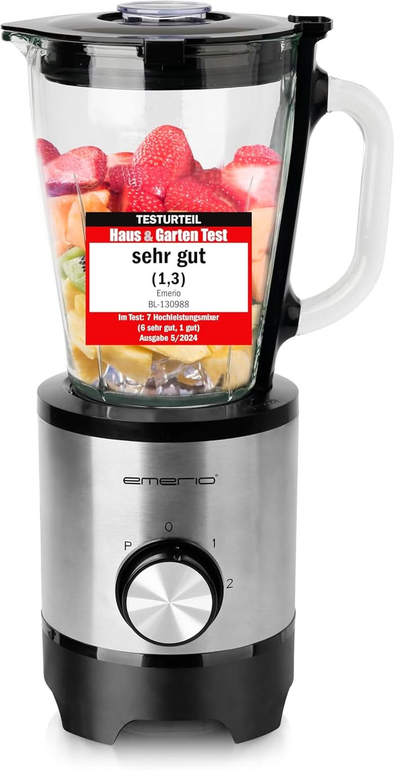 Emerio Standmixer BPA Frei Crush Ice-functie 1,5L Behälter 2 Geschwindigkeiten + Pulse-functie Messereinheit Aus Edelstahl Sicherheitsschalter Geschirrspülgeeignet 500 Watt BL-12816.8 Schwarz Bucatarie Naty Shop Silber