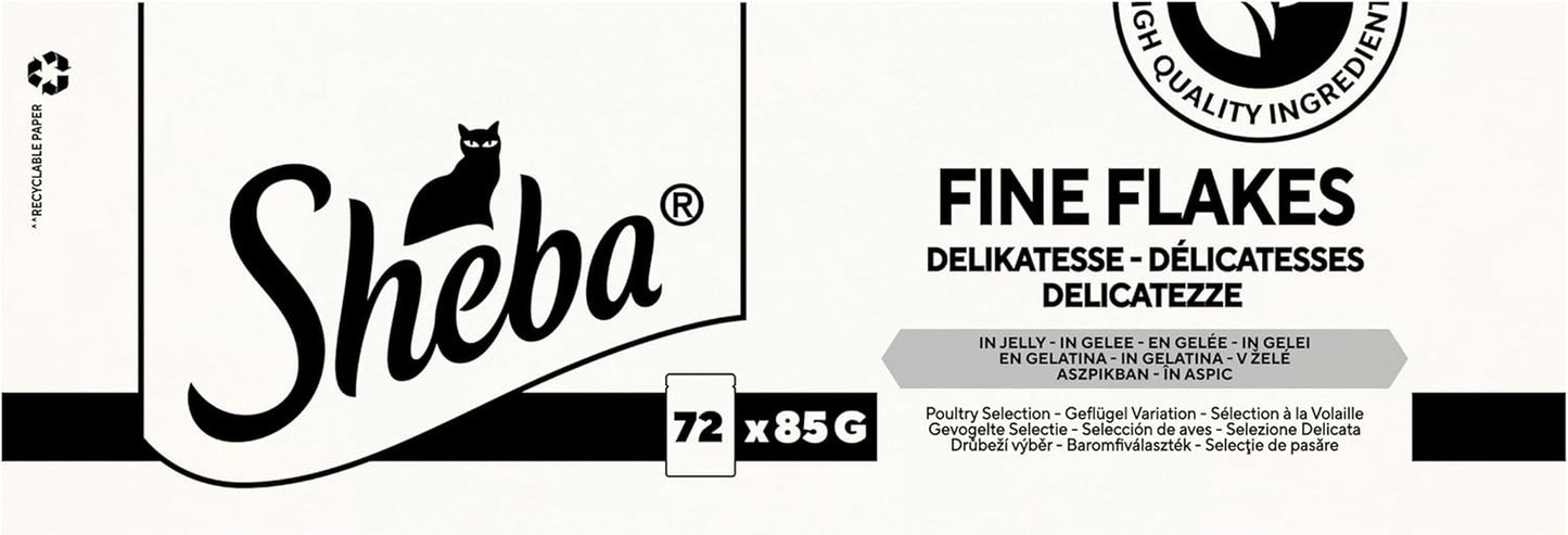 SHEBA Kattennatvoer - 72 zakjes x 85g - Gevogeltevariant in gelei - Kattennatvoer - 1 grootverpakking