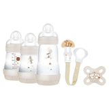 MAM Newborn Set, Cadeauset, bestaande uit: 2 x Anti-Krampjesfles 160 ml, 1 x Anti-Krampjesfles 260 ml, 1 x Originele Start Fopspeen, 1 x Broche voor speen, vanaf 0 maanden, Neutro