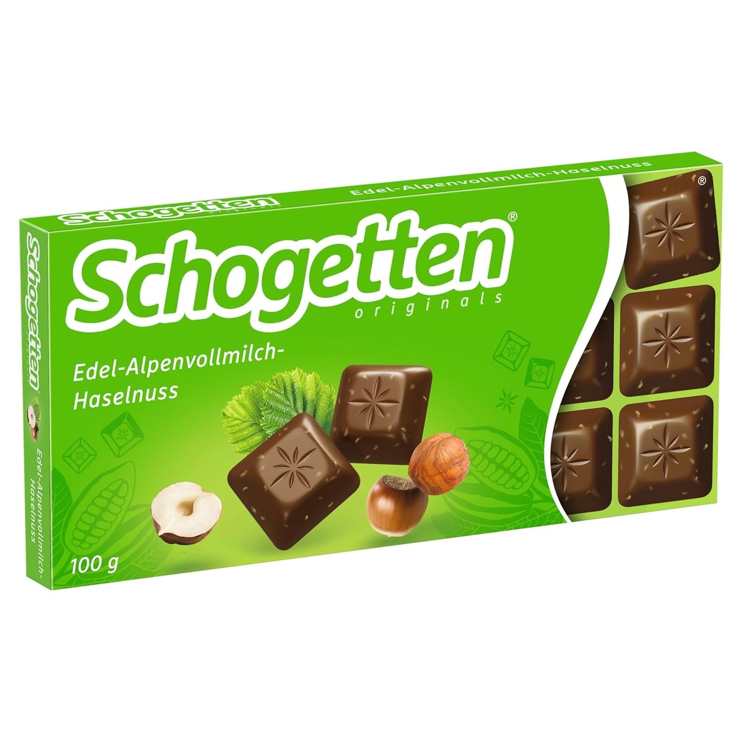 Schgetten Premium Alpenmelkchocolade met Hazelnoten, 100g chocoladereep, individueel geportioneerd. Een genot. Stuk voor stuk.