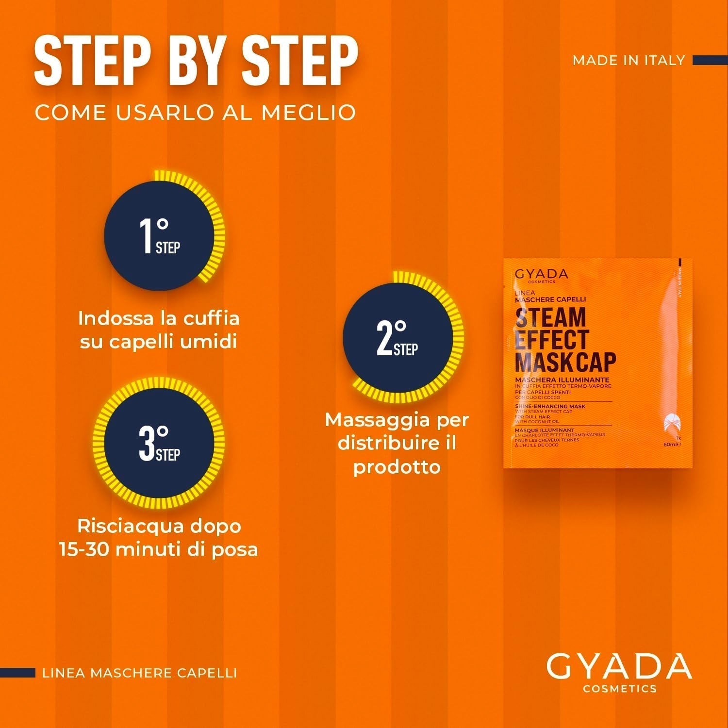 GYADA COSMETICS, haarmasker van licht en revitaliserend materiaal, geeft glans en zachtheid, voedende en herstellende werking, met thermische kap, op basis van kokosolie en avocado, 60 ml Naty Shop haarmasker