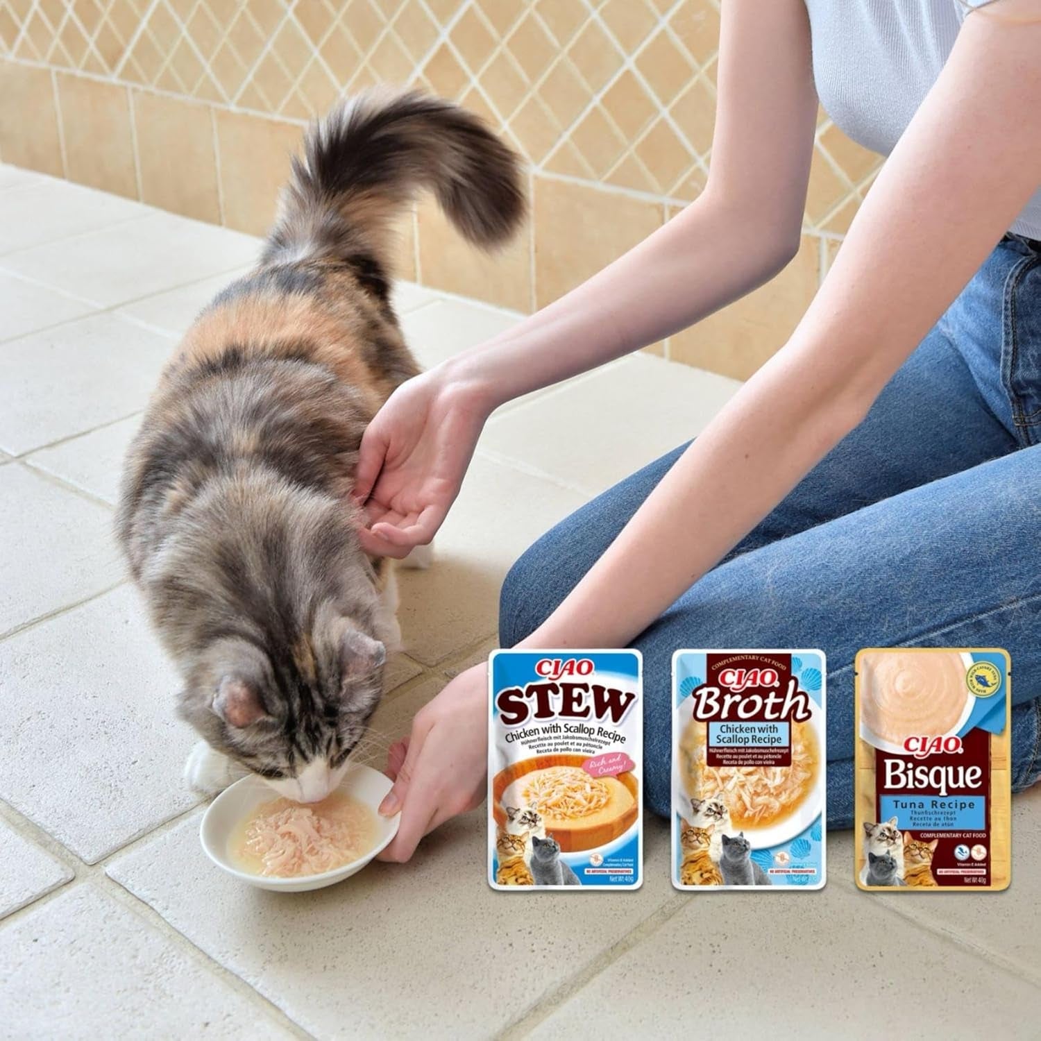 INABA Ciao Broth Natvoer voor katten 88% vocht en vitamine E, premium soep voor katten met kip 40 g (pak van 12), 100% natuurlijk vlees, graanvrij, suikervrij