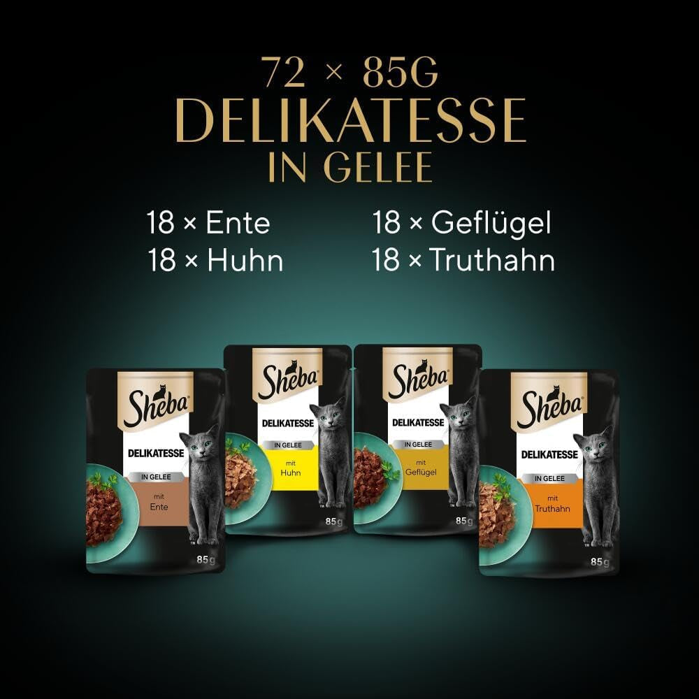 SHEBA Kattennatvoer - 72 zakjes x 85g - Gevogeltevariant in gelei - Kattennatvoer - 1 grootverpakking