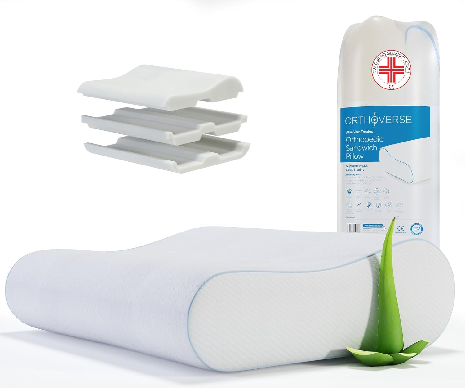 ORTHOVERSE orthopedisch kussen - neksteunkussen, slaapkussen, kussen, traagschuimkussen, kussen, nekpijnkussen - in hoogte verstelbaar, aloë vera hoes, medische hulp Cervicale orthopedische kussens Naty Shop 1