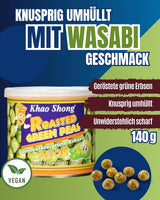 Khao Shong Gebakken groene erwten met wasabi, knapperige erwten in een pittig beslag, een vetarm alternatief voor noten, medium pikant, 1 blik van 140 g | 140 g (1 pakje)