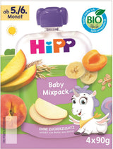 HiPP biologische knijpzakjes, gemengde verpakking, 16 stuks (4 verpakkingen van 4 x 90 g elk), voor baby's van 5/6 maanden, vier heerlijke smaken, geen toegevoegde suikers, beste biologische kwaliteit