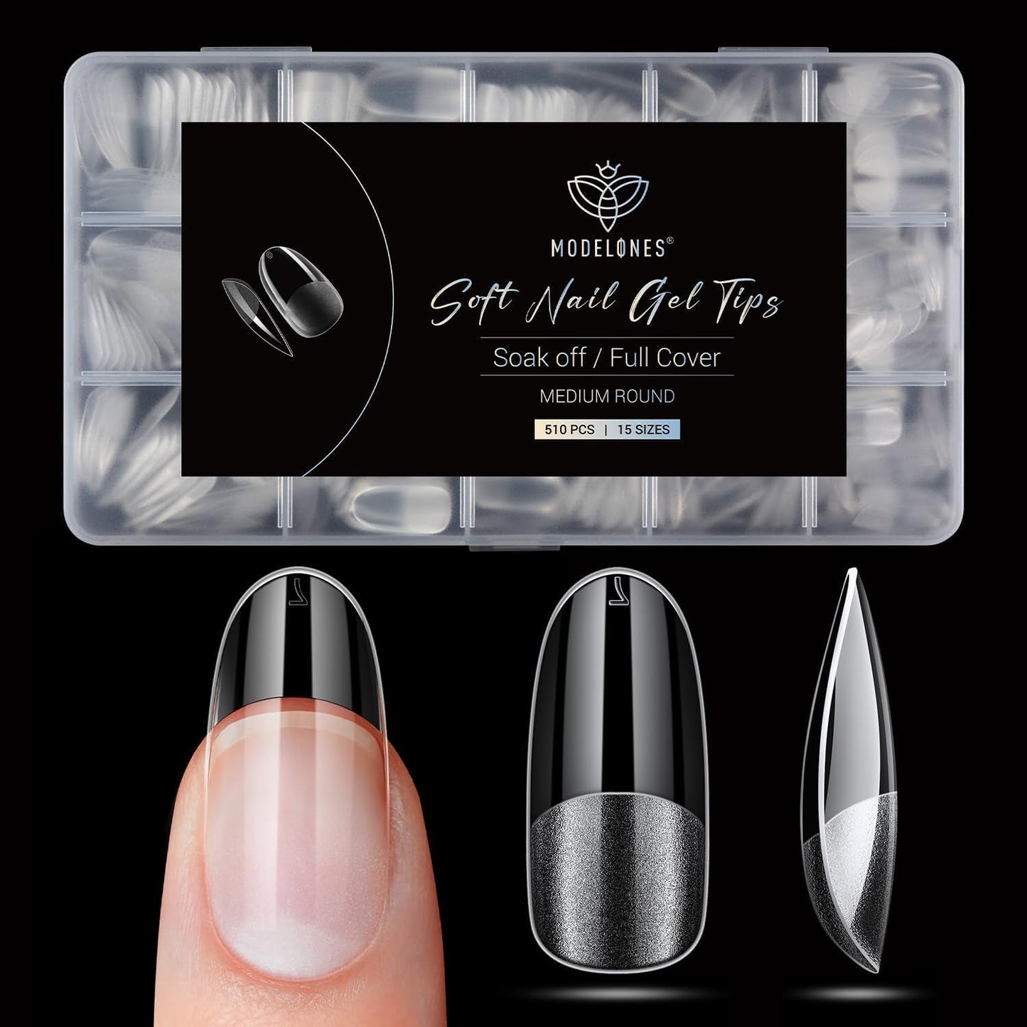 Modelones nageltips 510-delig - volledig dekkende nageltipsset, geltipsset, pre-polijst PMMA-hars nageltips, kunstnagels voor lijm op nail art DIY, korte Squoval