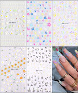 JMEOWIO 3D Nagelsticker Frühling Blumen 5 Blatt Nagelaufkleber 5D Stereoskopisch Selbstklebend Bunte Blüte Nail Art Sticker Decoratie Nageldesign Zubehör