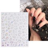 JMEOWIO Nagelsticker Aurora Holografisch 9 Blatt Nagelaufkleber Selbstklebend Herz-Flamme Spielt Schmetterlings-Mond Die Hauptrolle Nail Art Sticker Decoratie Nageldesign Zubehör