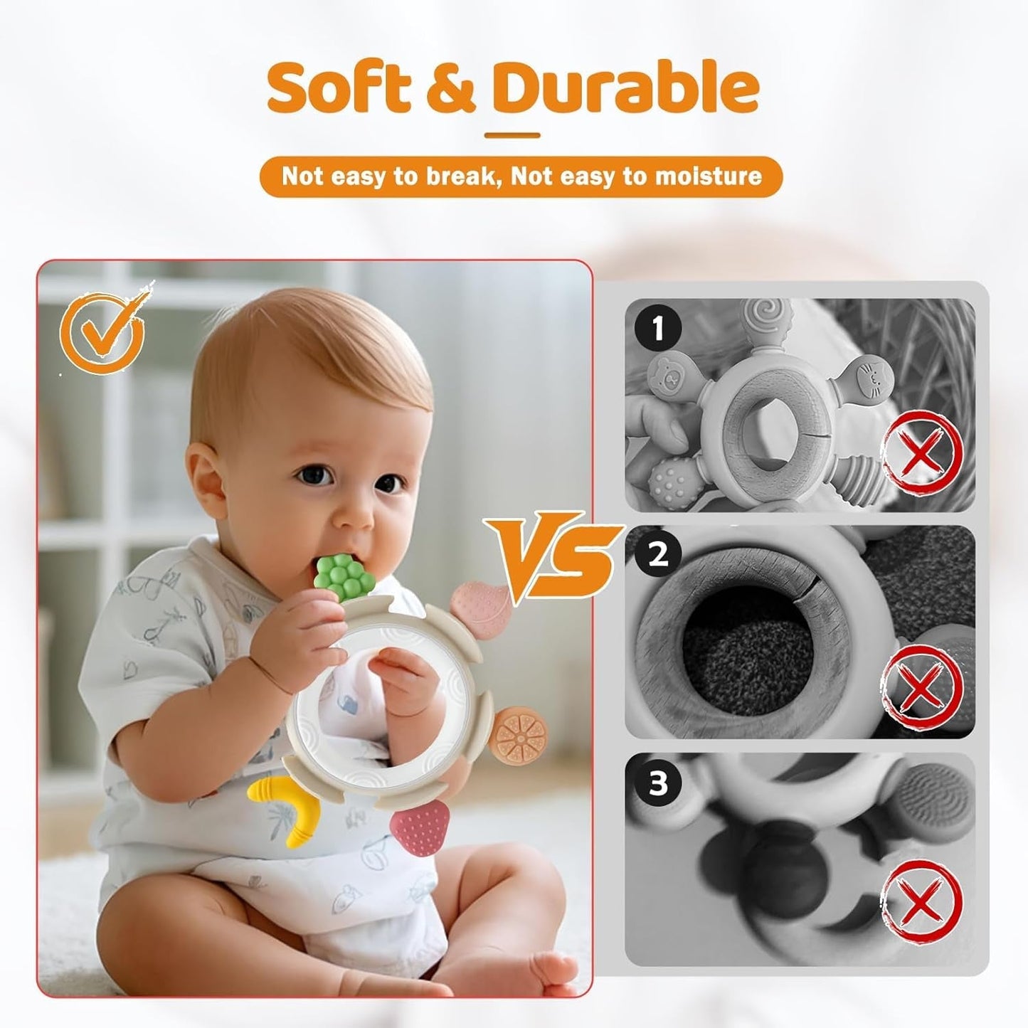 Baby Bijtring Zintuiglijk Speelgoed voor 0 3 6 7 8 9 10 12 Maanden Baby Tandjeshulpmiddel voor pasgeborenen 3 6 12 18 Maanden Jongens Meisjes Paascadeaus voor Babyshower Feest Bruin