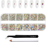 Beadsland 2500 stuks glas Nailart Strasssteine ​​Kristall Flatback Edelsteine ​​Runde, voor handwerk Gemischt 8 Größen SS4 ~ SS30 Mit Picking Pinzette en Stift (Kristall Weiss)