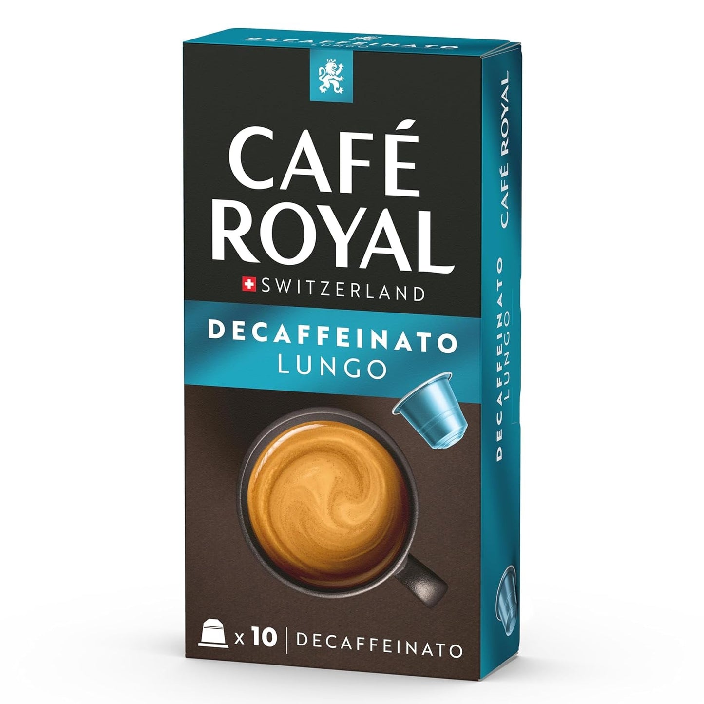 Café Royal Lungo Decaffeinato – Nespresso®-compatibele koffiecapsules, 100% Arabica, Intensität 5/12, Rainforest Alliance, cafeïnevrij, 100 capsules