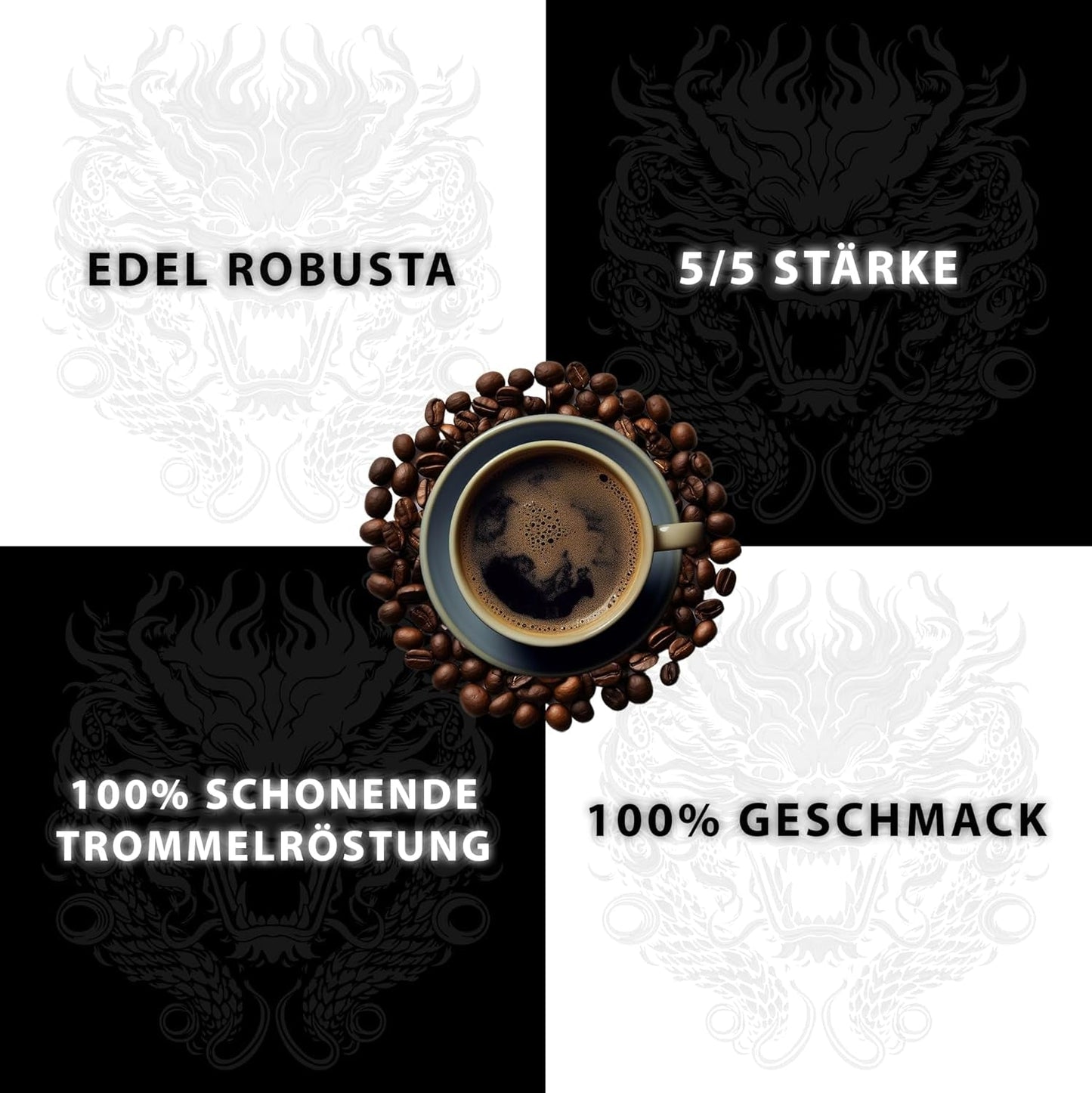Black Dragon Espresso 100% Robusta - Extra sterke gebrande koffiebonen - Zeer sterke en volle koffie met hoog cafeïnegehalte - Zeer sterke espresso