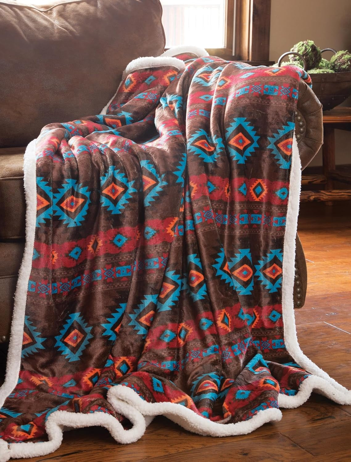 CARSTENS, INC. Wrangler Ultra Premium deken, superzacht, Sherpa Fleece, oversized, 137,2 x 172,7 cm, Southwest Horizon bedden en dekens Carstens, Inc.