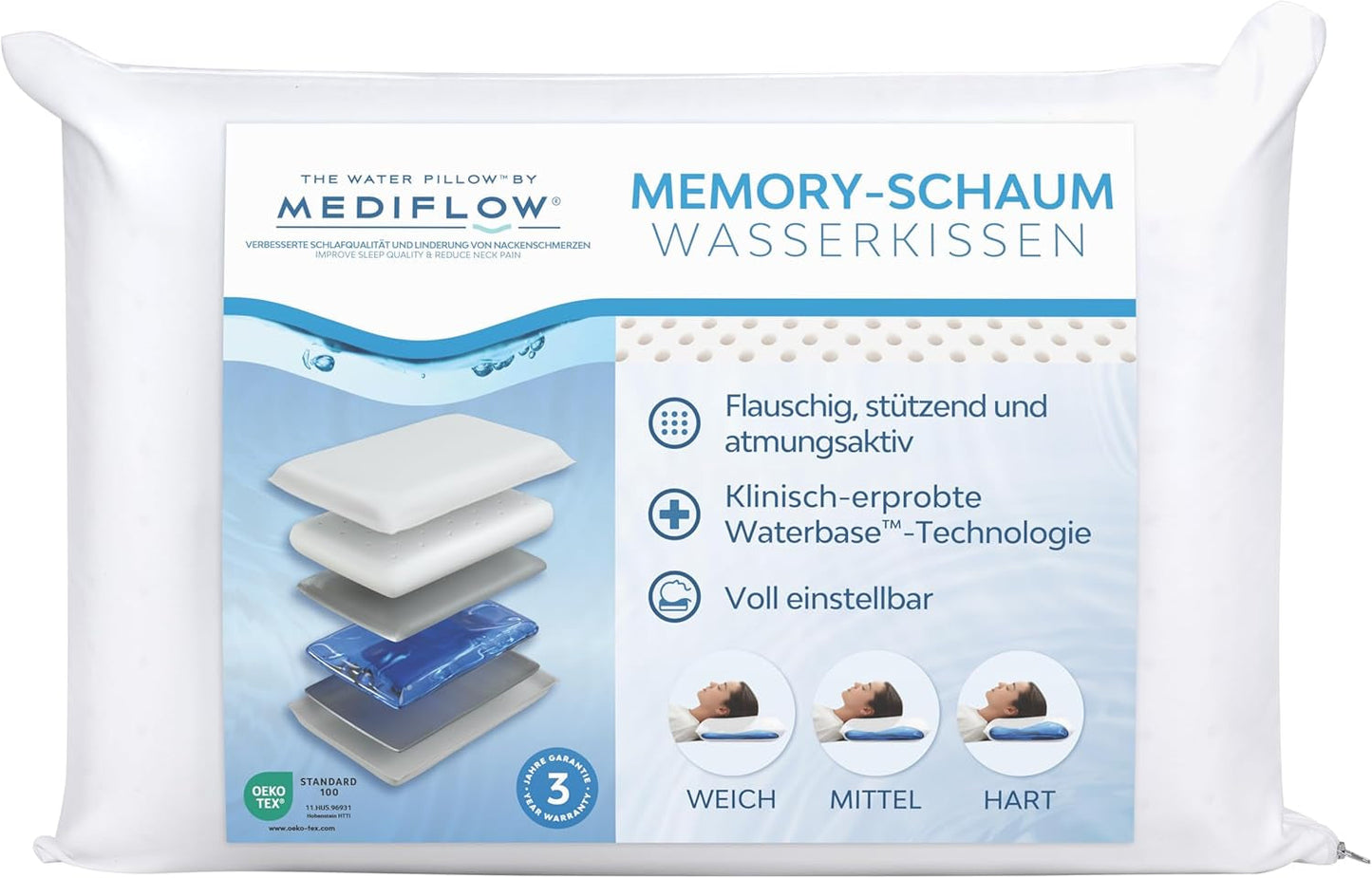 Mediflow The Original 5008 50X70Cm waterkussen met viscoschuim, wit, enkel, 1 stuk (1 pak) Naty Shop standaardkussens Standaardtitel