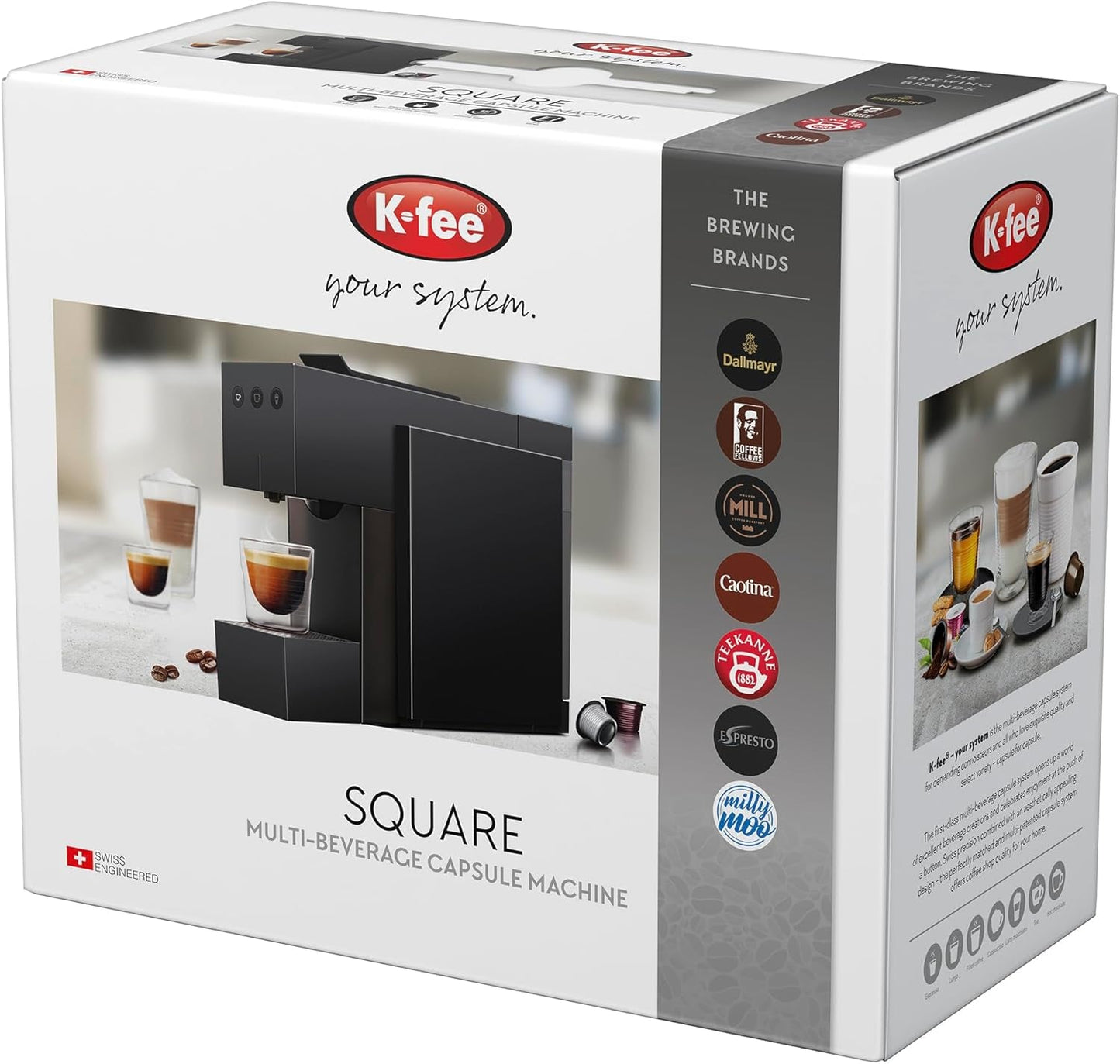Espressomachine met K-FEE SQUARE capsules voor koffie, thee en cacao | Compacte espresso | Snelle verwarming | Watertank van 0,8 l | 19 maten | Pianozwart