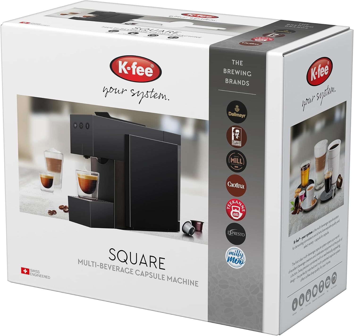 Espressomachine met K-FEE SQUARE capsules voor koffie, thee en cacao | Compacte espresso | Snelle verwarming | Watertank van 0,8 l | 19 maten | Pianozwart