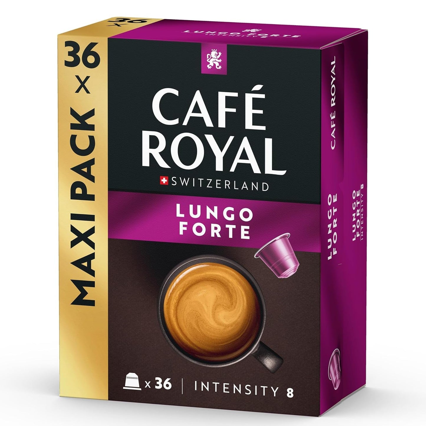 Café Royal Lungo Forte – Nespresso®-compatibele koffiecapsules, 100% Arabica, würzig, dunkle Röstung, Intensität 8/12, Rainforest Alliance, 36 capsules