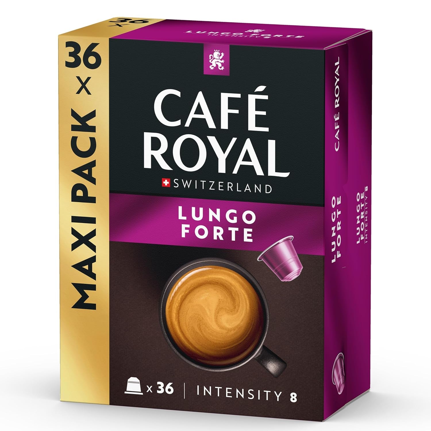 Café Royal Lungo Forte – Nespresso®-compatibele koffiecapsules, 100% Arabica, würzig, dunkle Röstung, Intensität 8/12, Rainforest Alliance, 36 capsules
