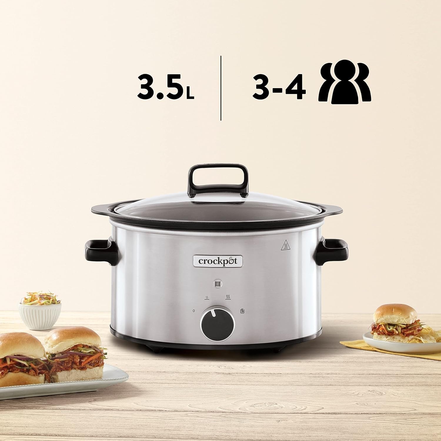 Crockpot uit de slowcooker,| 3,5 liter (3-4 personen), bak voor het bruinen van vlees en groenten, RVS Slowcooker Naty Shop