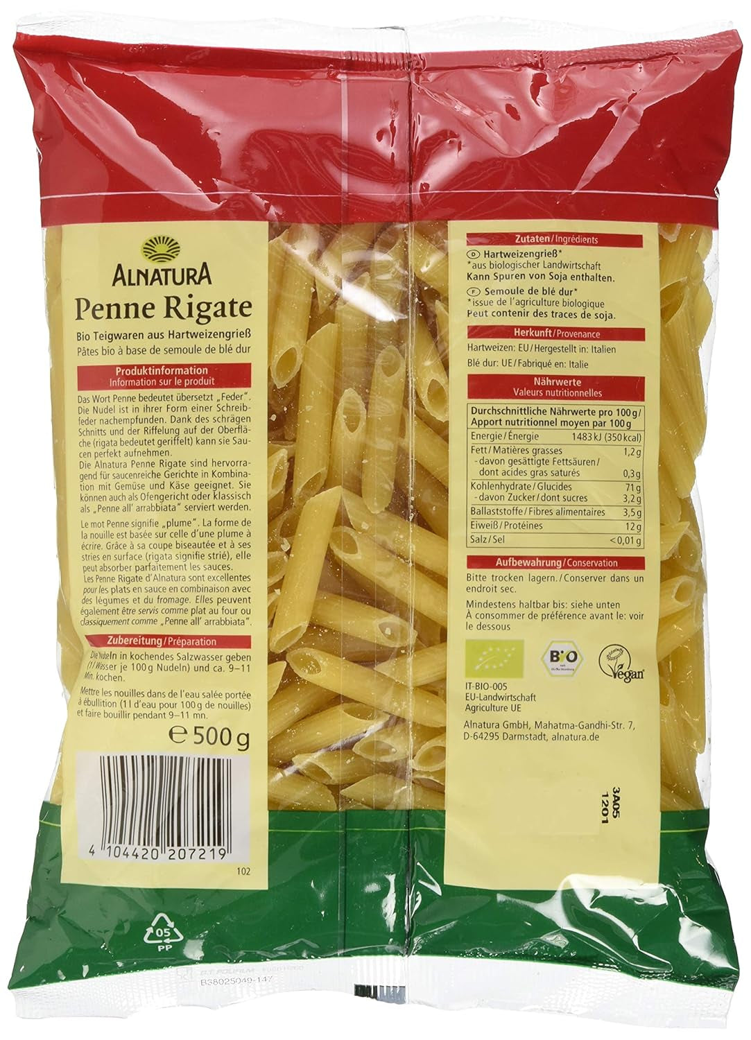Biologische pasta Penne Rigate, 500g