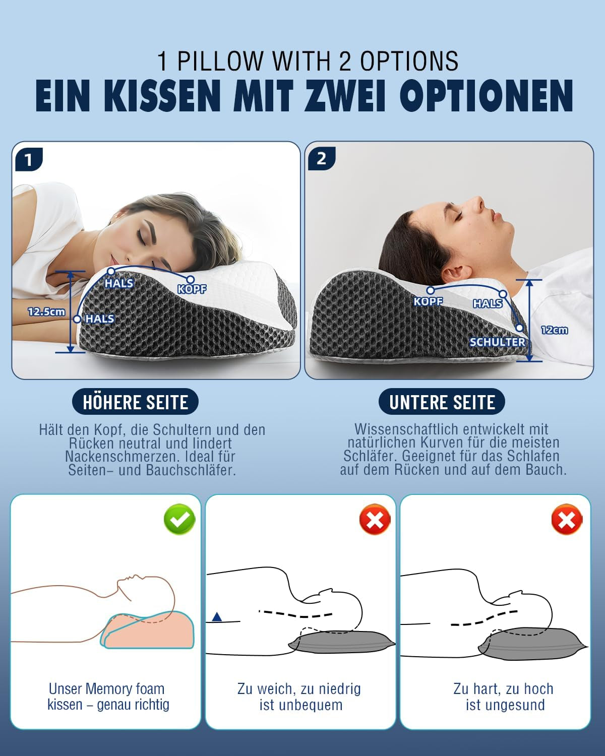 Nekkussen Orthopedisch kussen voor nekpijn Memory Foam kussen Ergonomisch kussen voor optimale ondersteuning Neksteunkussen voor laterale rug- en buiksteunen Cervicale orthopedische kussens Naty Shop